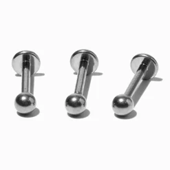 Boucles d’oreilles à arrière plat pour piercing tragus 1,2 mm en titane couleur argentée - Lot de 3