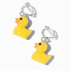 Boucles d’oreilles à clip avec pendentif canard en silicone jaune