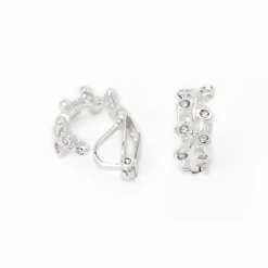 Boucles d’oreilles à clip feuilles décorées 10 mm couleur argentée