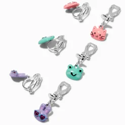 Boucles d’oreilles à clip lapin, grenouille et chat - Lot de 3