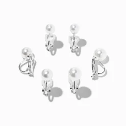Boucles d’oreilles à clip perles d’imitation de différentes tailles - Lot de 3