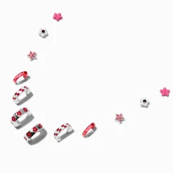 Boucles d’oreilles carreaux et fleurs roses - Lot de 6