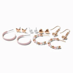 Boucles d’oreilles empilables roses et couleur dorée - Lot de 6