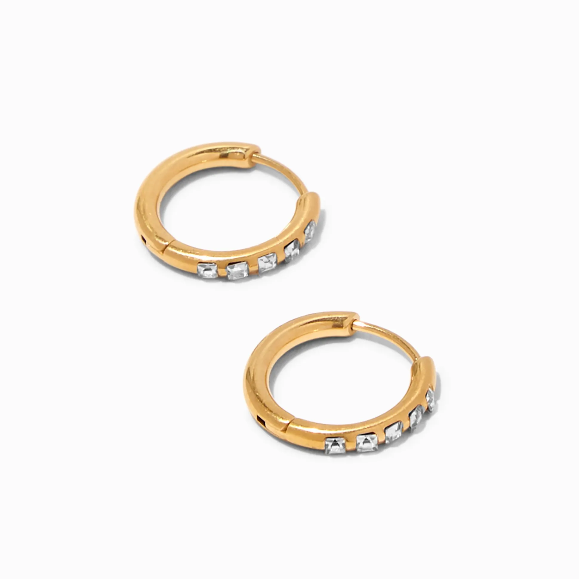 Boucles d’oreilles huggies avec strass 10 mm en titane couleur dorée - Collection C Luxe
