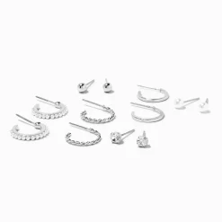 Boucles d’oreilles ornées de strass couleur argentée - Lot de 6