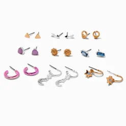 Boucles d’oreilles ornées de strass en métaux mixtes - Lot de 9