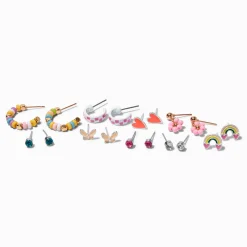 Boucles d’oreilles perlées motifs roses - Lot de 9