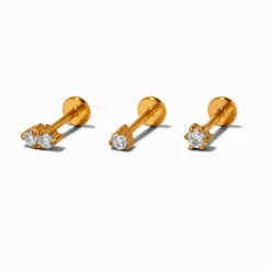 Boucles d’oreilles pour piercing tragus non filetées 1,0 mm strass en titane couleur dorée - Lot de 3