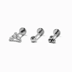 Boucles d’oreilles pour piercing au cartilage clou non fileté 0,8 mm en acier inoxydable couleur argentée - Lot de 3