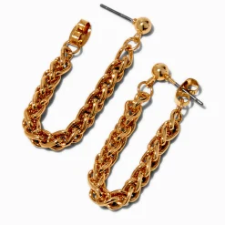 Boucles d’oreilles reliées par une chaîne maillons gourmette couleur dorée