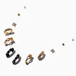 Boucles d’oreilles superposables couleur dorée et enveloppées de bleu marine - Lot de 6