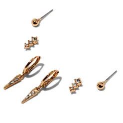 Boucles d’oreilles superposables à pointes ornementées couleur dorée - Lot de 3