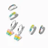 Boucles d’oreilles superposables huggies papillon arc-en-ciel couleur argentée - Lot de 3