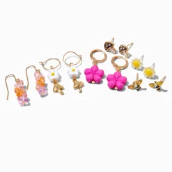 Boucles d’oreilles superposables cottagecore rose vif - Lot de 6