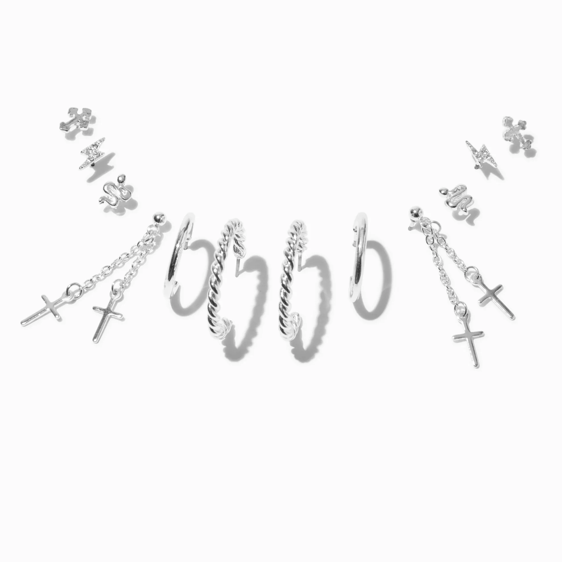 Boucles d’oreilles superposables grunge couleur argentée - Lot de 6