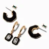 Boucles d’oreilles superposables couleur dorée noires - Lot de 3
