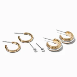 Boucles d’oreilles superposables texturées en métaux mixtes - Lot de 3