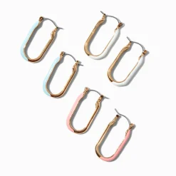 Boucles d’oreilles superposables émaillées colorées squoval couleur dorée - Lot de 3