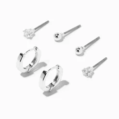 Boucles d’oreilles superposables couleur argentée - Lot de 3