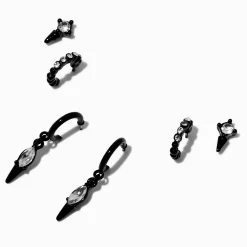 Boucles d’oreilles superposables goutte pendante strass noires - Lot de 3