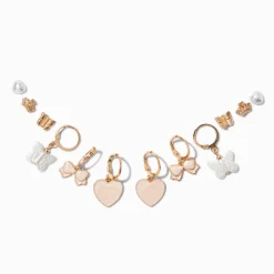 Boucles d’oreilles superposables papillon cœur couleur dorée - Lot de 6