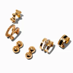 Boucles d’oreilles superposables manchette d'oreille strass et boule couleur dorée - Lot de 5