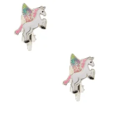 Boucles d'oreille à clip motif licorne volante