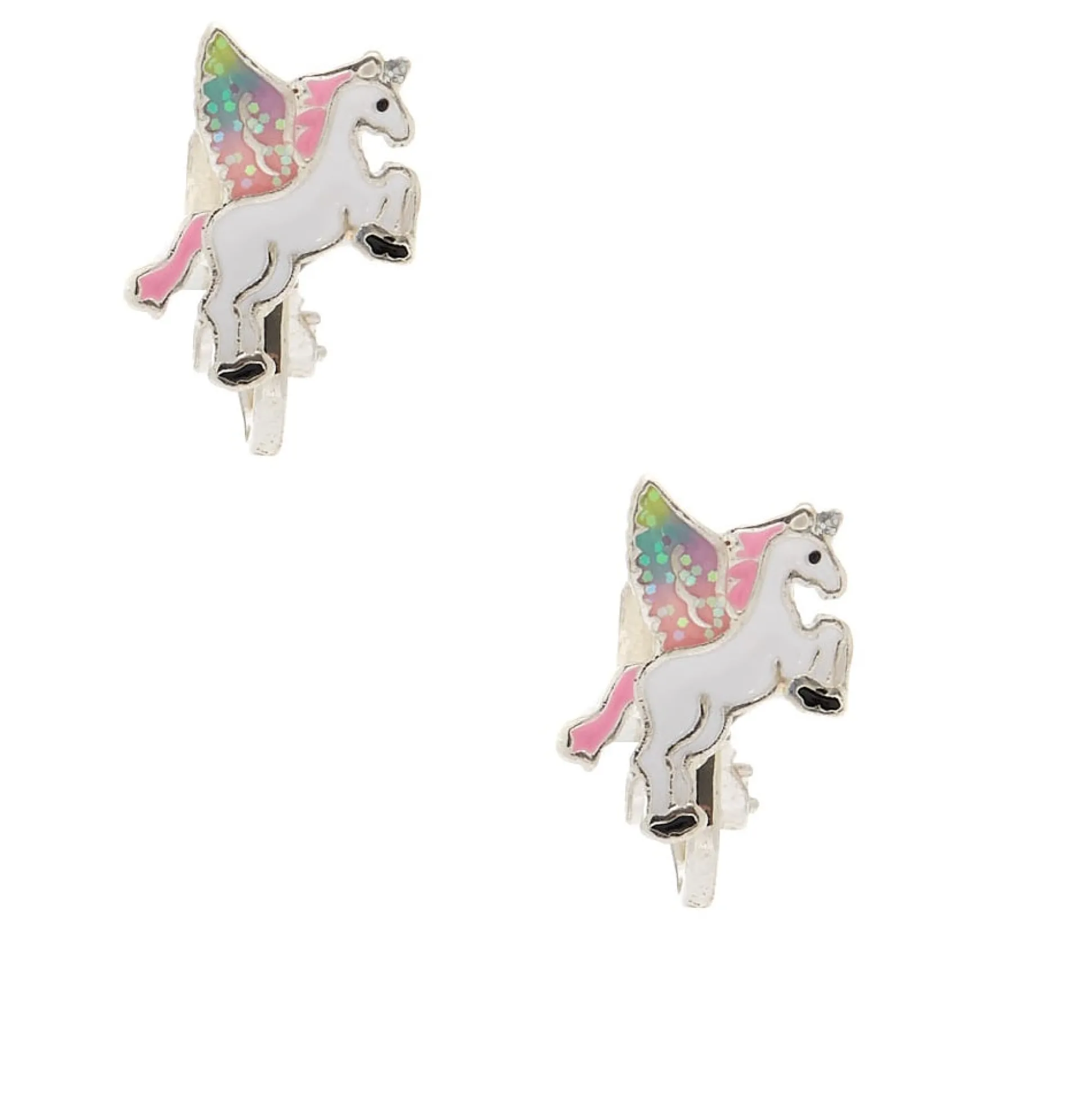 Boucles d'oreille à clip motif licorne volante