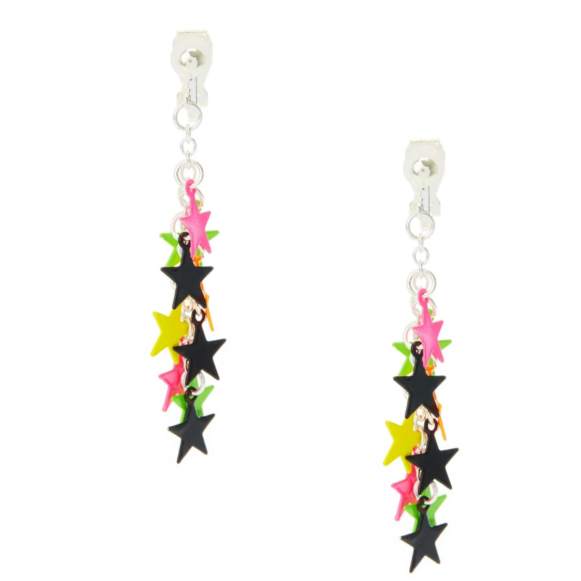 Boucles d'oreilles à clip avec étoiles pendantes fluo