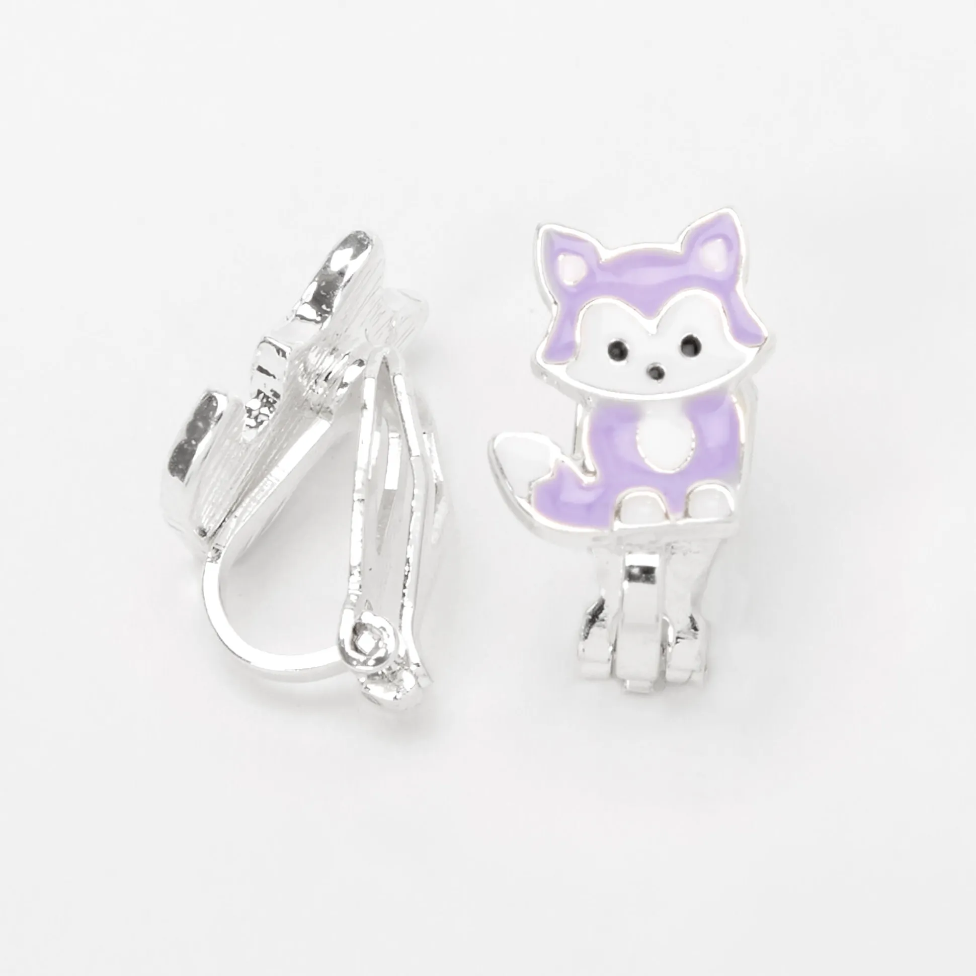 Boucles d'oreilles à clip renards violets pastel