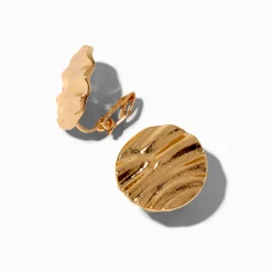 Boucles d'oreilles à clip disque ondulé couleur dorée