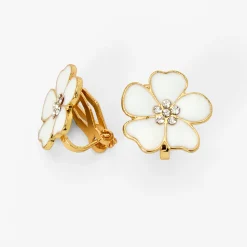 Boucles d'oreilles à clip fleurs blanches décorées
