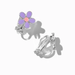 Boucles d'oreilles à clip marguerite violettes