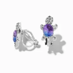 Boucles d'oreilles à clip pierres bleues et violettes tortue couleur argentée