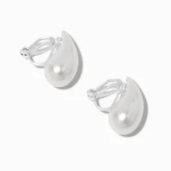 Boucles d'oreilles à clip haricot perle d'imitation blanches