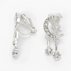 Boucles d'oreilles à clip célestes strass en zircon cubique d'imitation couleur argentée