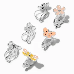 Boucles d'oreilles à clip fleur, papillon, libellule - Lot de 3