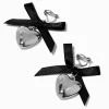 Boucles d'oreilles à clip cœur couleur argentée et noir motif nœud