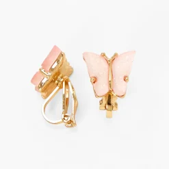 Boucles d'oreilles à clip papillon couleur dorée et rose