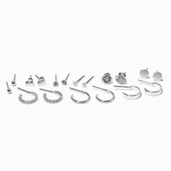 Boucles d'oreilles aux formes variées couleur argentée - Lot de 9