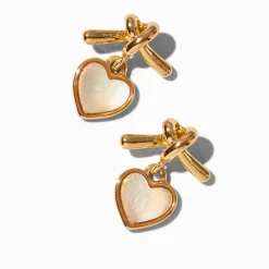 Boucles d'oreilles avec pendentif cœur nœud couleur dorée