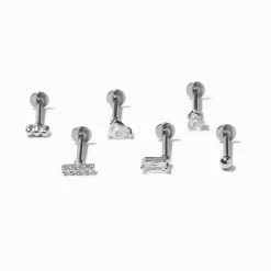 Boucles d'oreilles cartilage géométrique argentées 1.3mm - Lot de 3