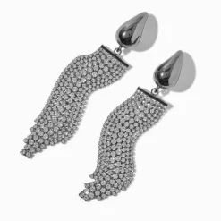 Boucles d'oreilles de caractère pompon goutte strass couleur hématite