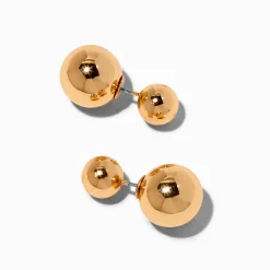 Boucles d'oreilles devant-derrière boule couleur dorée