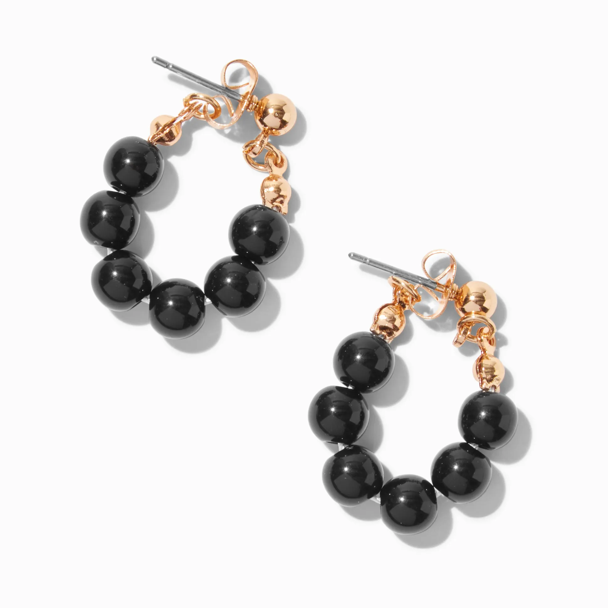 Boucles d'oreilles devant derrière avec chaîne perlée noires