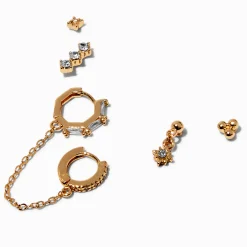 Boucles d'oreilles empilables en zircon cubique couleur dorée - Lot de 3