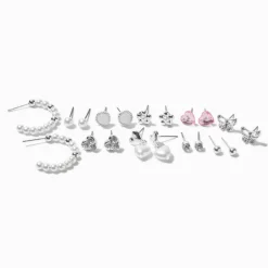 Boucles d'oreilles empilables perle d'imitation couleur argentée - Lot de 10