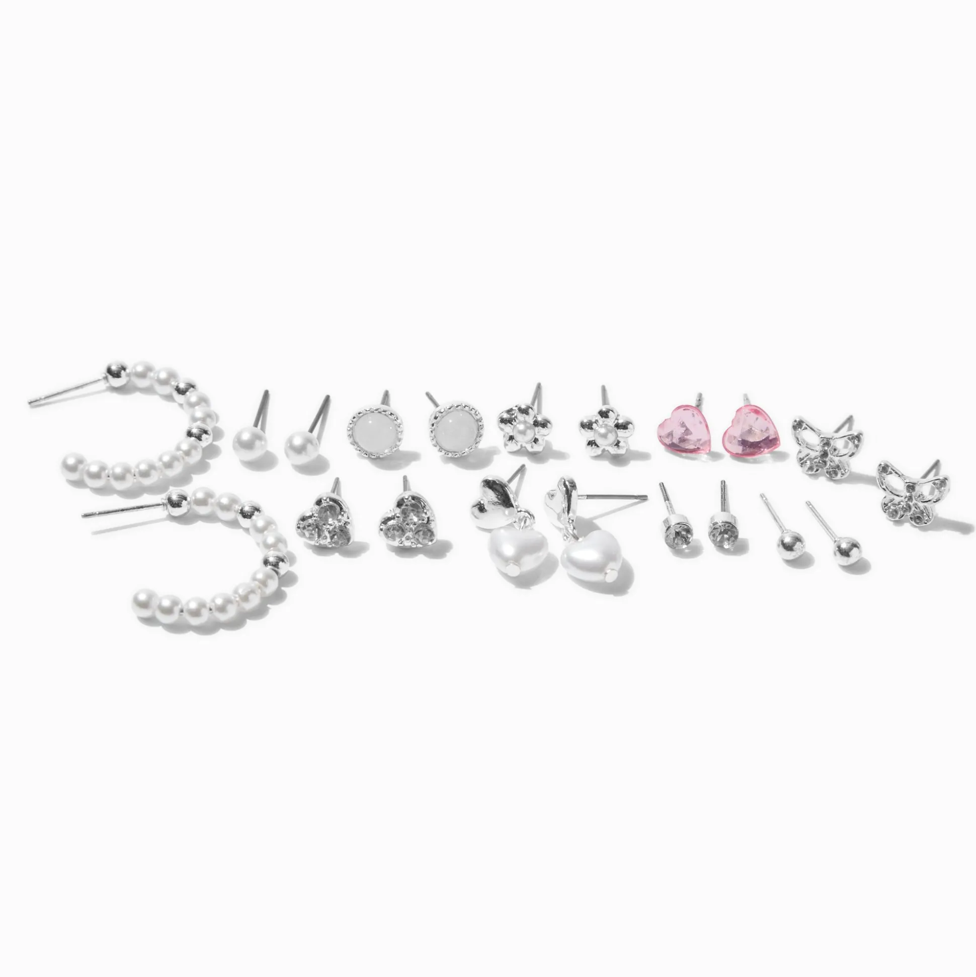 Boucles d'oreilles empilables perle d'imitation couleur argentée - Lot de 10