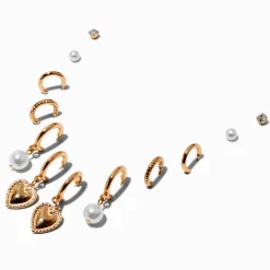 Boucles d'oreilles empilables perle d'imitation cœur couleur dorée - Lot de 6