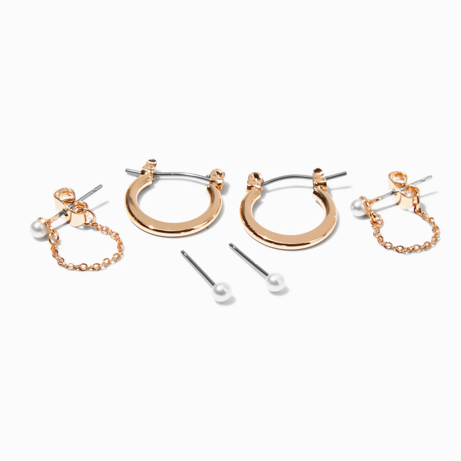 Boucles d'oreilles empilables perle d'imitation et couleur dorée - Lot de 3